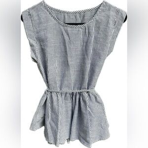 Blue & White Striped Peplum Top with Waist Tie | Size Small